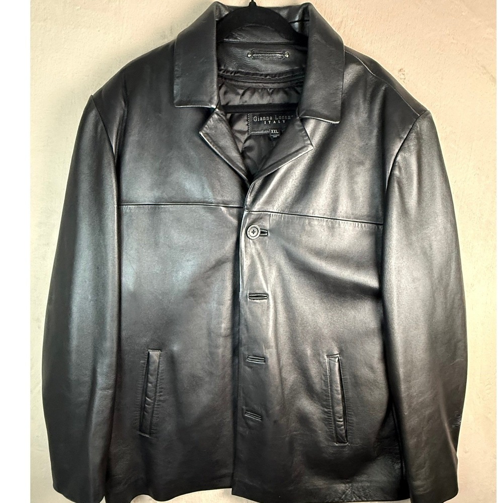 Gianna Lorenzi Italy Leather Jacket Mens XXL Black Lambskin Coat Zip-Out Lining - Picture 2 of 15